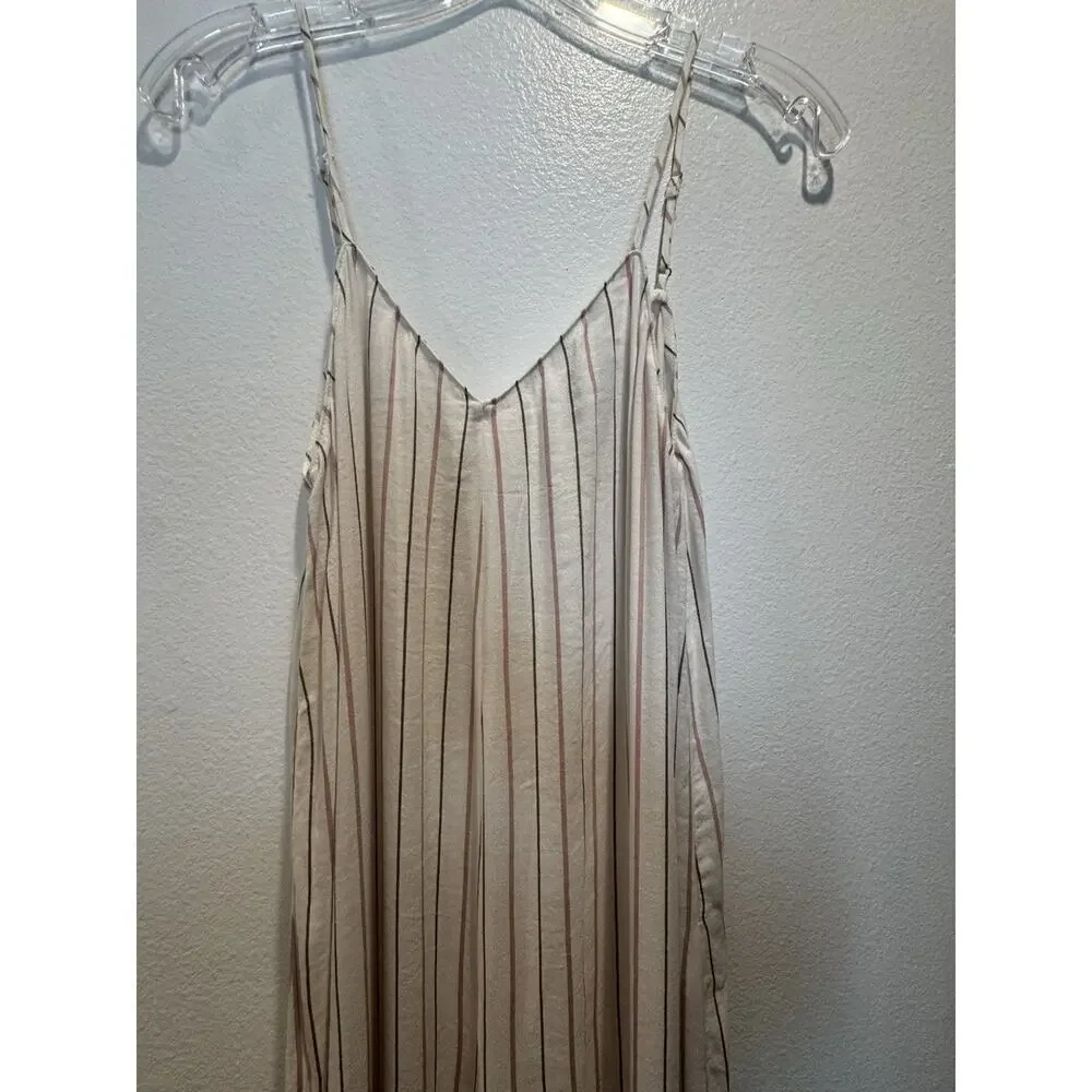 Zara TRF Striped Jumpsuit Womens Size Medium Linen Blend Off White Pink Wide Leg